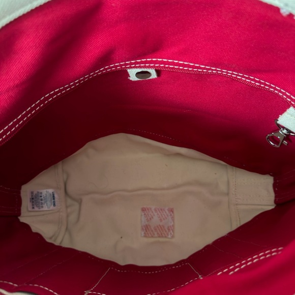 Lands End 100% Cotton Zip Top Canvas Heavy Duty Tote Bag L Ivory/Red | Travel - Picture 6 of 11